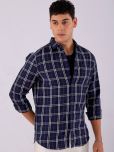 The Indian Garage Co. 100% Cotton Slim Fit Checks Full Sleeves Men's Casual Shirt - Navy Blue ( Pack of 1 )