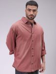 The Indian Garage Co Men Cutaway Collar Solid Cotton Oversized Casual Shirt