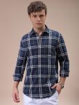 The Indian Garage Co. 100% Cotton Slim Fit Checks Full Sleeves Men's Casual Shirt - Navy Blue ( Pack of 1 )