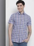 The Indian Garage Co. Cotton Blend Slim Fit Checks Half Sleeves Men's Casual Shirt - Blue ( Pack of 1 )