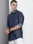 The Indian Garage Co. Cotton Blend Slim Fit Printed Full Sleeves Men's Casual Shirt - Navy Blue ( Pack of 1 )