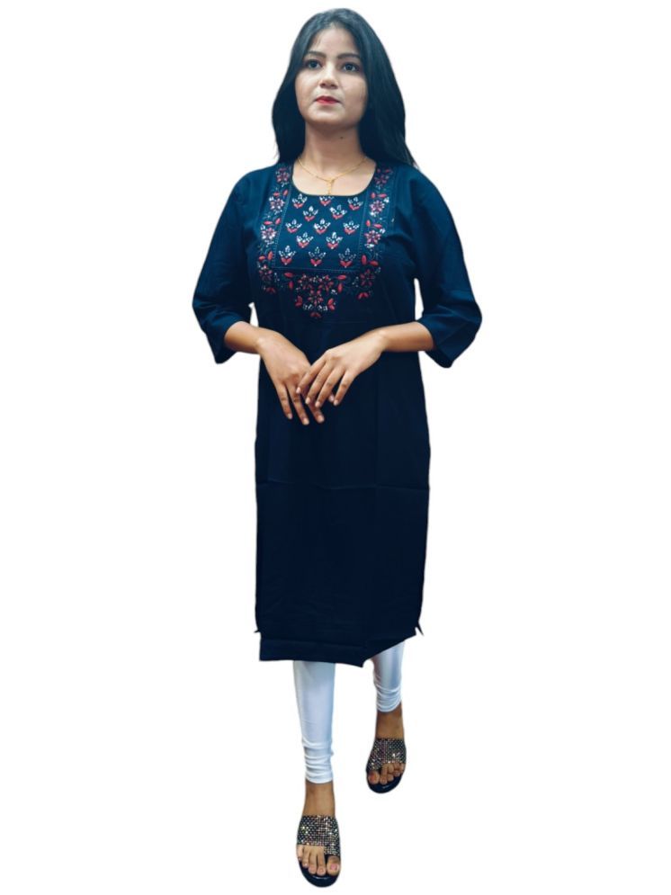     			AYUKTI FASHION Pack of 1 Cotton Self Design Straight Women's Kurti - ( Navy Blue )