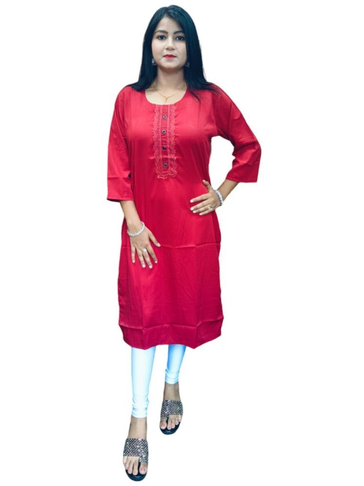     			AYUKTI FASHION Pack of 1 Cotton Self Design Straight Women's Kurti - ( Red )