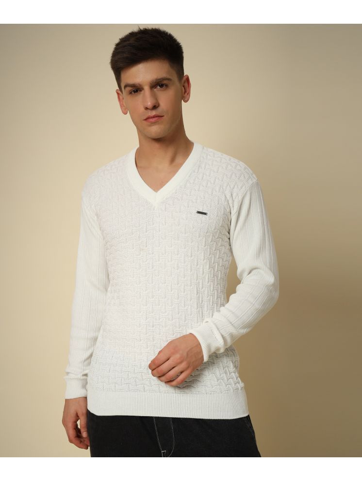     			HELL BOUND Woollen V-Neck Men's Full Sleeves Pullover Sweater - White ( Pack of 1 )