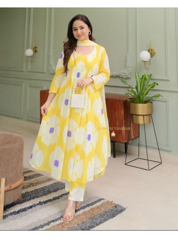     			S & D Attire Cotton Printed Kurti With Pants Women's Stitched Salwar Suit - Yellow ( Pack of 1 )