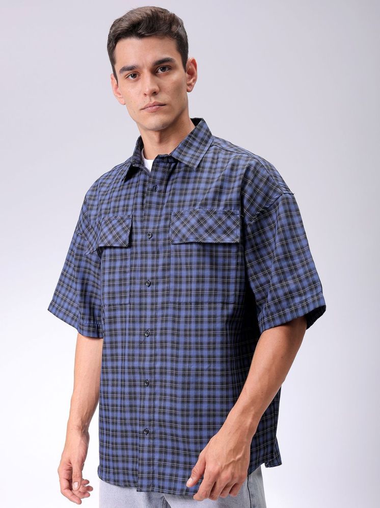     			The Indian Garage Co. 100% Cotton Oversized Fit Checks Half Sleeves Men's Casual Shirt - Purple ( Pack of 1 )