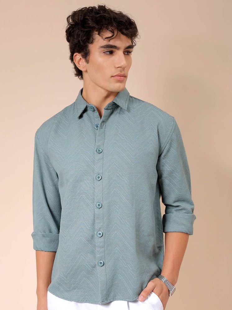     			The Indian Garage Co. Cotton Blend Regular Fit Self Design Full Sleeves Men's Casual Shirt - Green ( Pack of 1 )