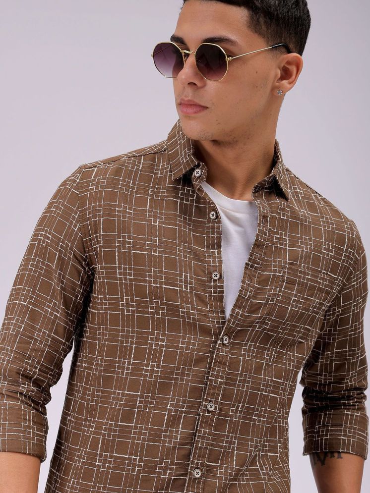     			The Indian Garage Co. Cotton Blend Slim Fit Checks Full Sleeves Men's Casual Shirt - Brown ( Pack of 1 )