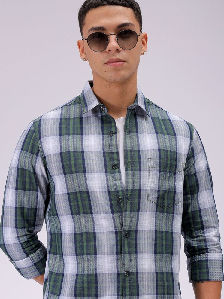     			The Indian Garage Co. Cotton Blend Slim Fit Checks Full Sleeves Men's Casual Shirt - Green ( Pack of 1 )