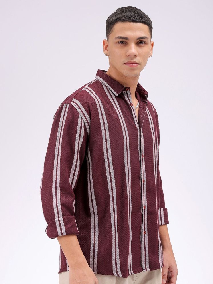     			The Indian Garage Co Men Cutaway Collar Vertical Striped Cotton Relaxed Fit Casual Shirt