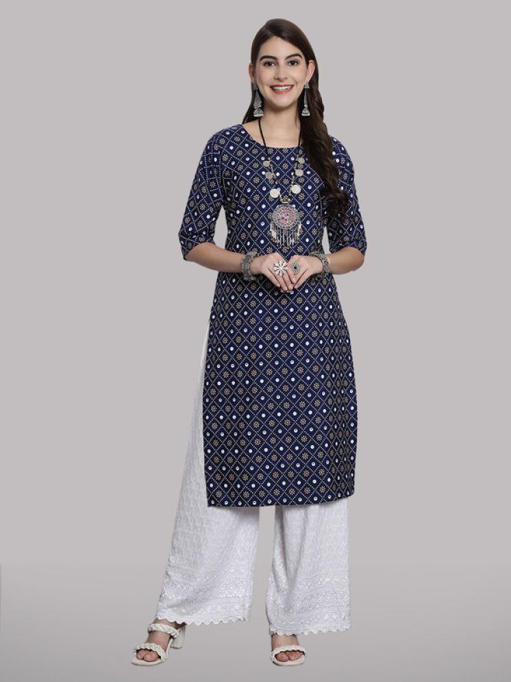     			1 Stop Fashion Pack of 1 Crepe Printed Straight Women's Kurti - ( Navy Blue )