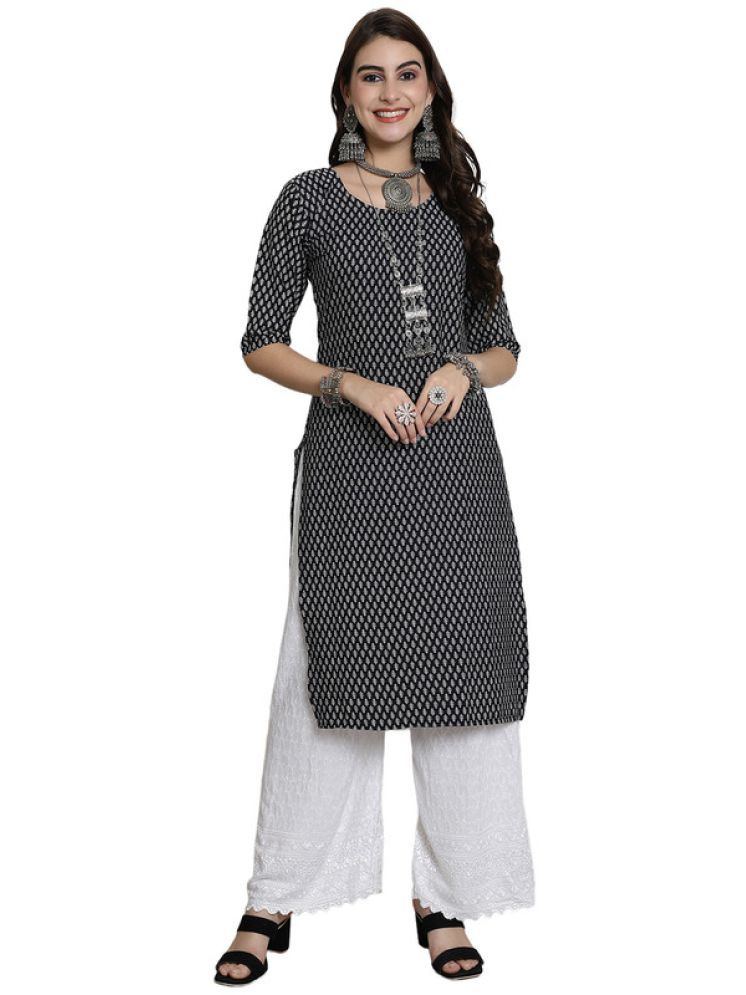     			1 Stop Fashion Pack of 1 Crepe Printed Straight Women's Kurti - ( Black )