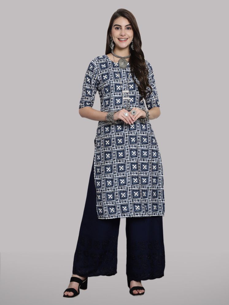     			1 Stop Fashion Pack of 1 Crepe Printed Straight Women's Kurti - ( Navy Blue )