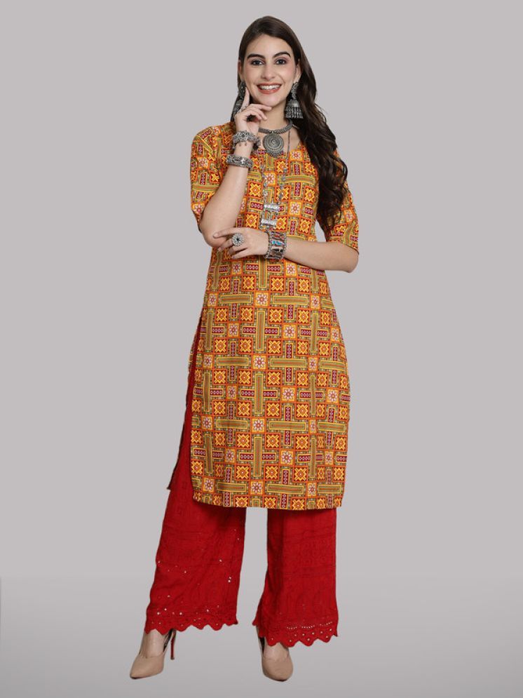     			1 Stop Fashion Pack of 1 Crepe Printed Straight Women's Kurti - ( Mustard )