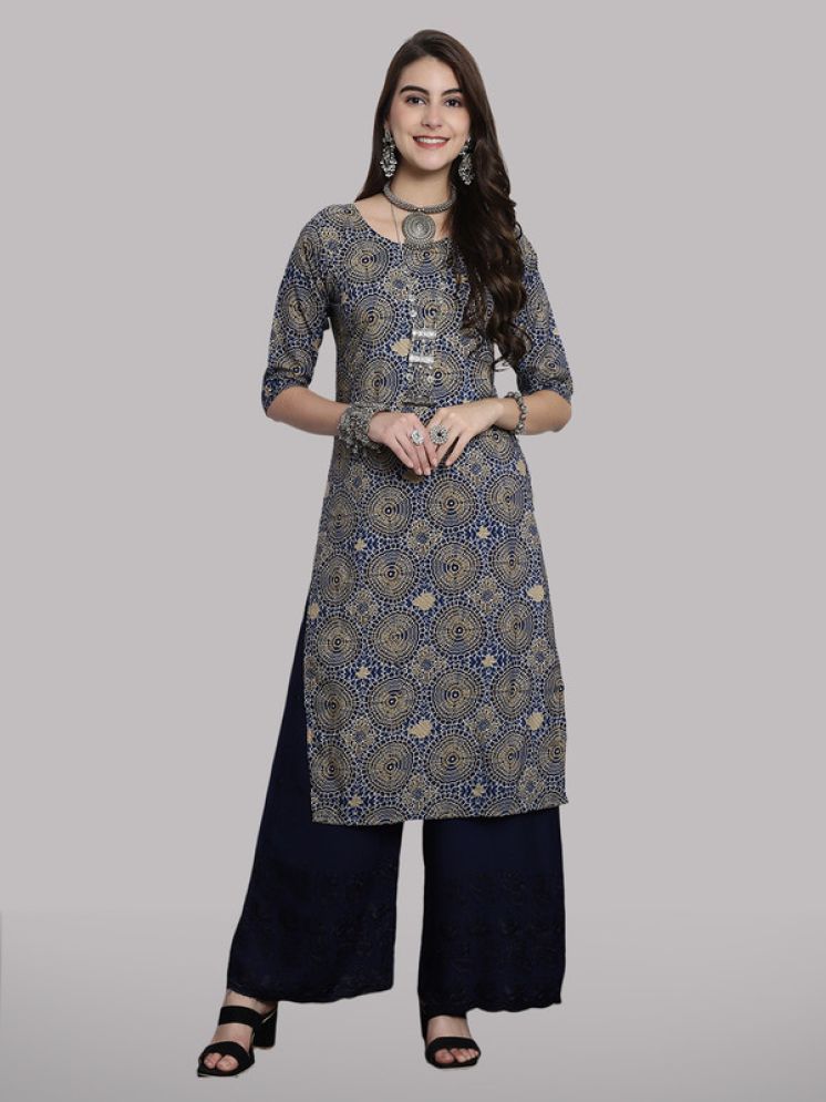     			1 Stop Fashion Pack of 1 Crepe Printed Straight Women's Kurti - ( Blue & Yellow )