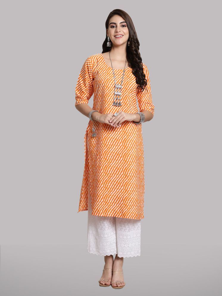     			1 Stop Fashion Pack of 1 Crepe Printed Nayra Women's Kurti - ( Orange )