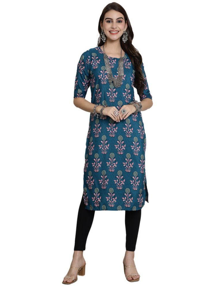     			1 Stop Fashion Pack of 1 Crepe Printed Straight Women's Kurti - ( Blue )