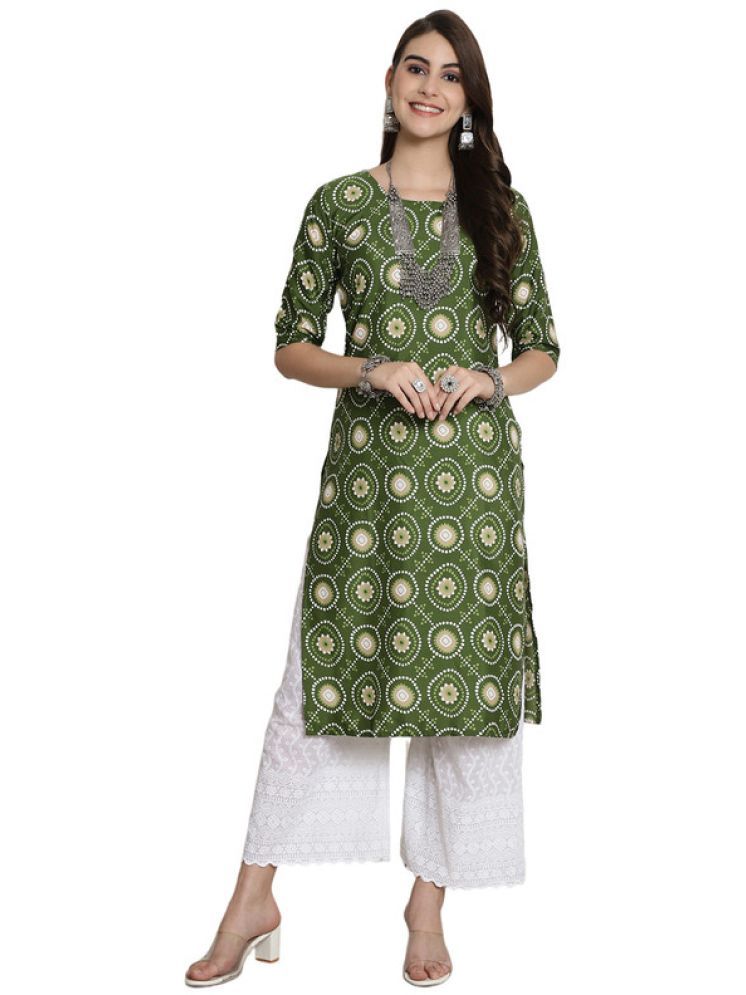     			1 Stop Fashion Pack of 1 Crepe Printed Straight Women's Kurti - ( Green )