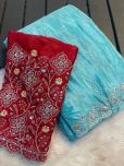 A.G.M.G FASHION Pack of 1 Chiffon Embroidered Saree With Blouse Piece ( SkyBlue )