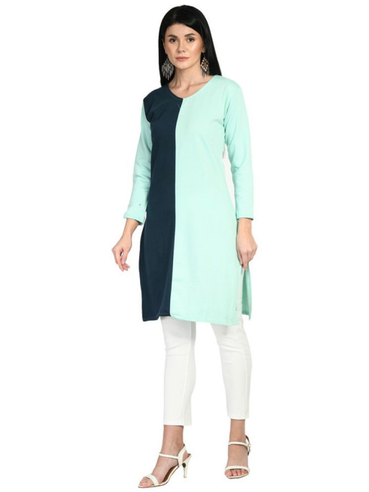     			Indistar Pack of 1 Woollen Colorblock Straight Women's Kurti - ( Blue )