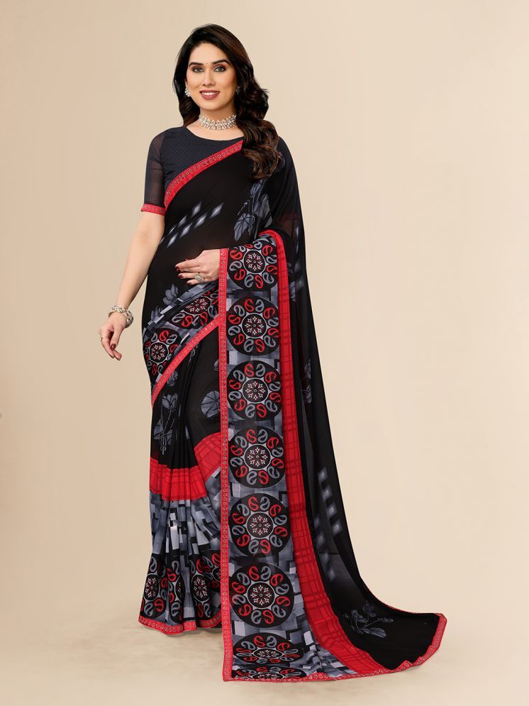     			Kashvi Sarees Pack of 1 Georgette Printed Saree With Blouse Piece ( Black )