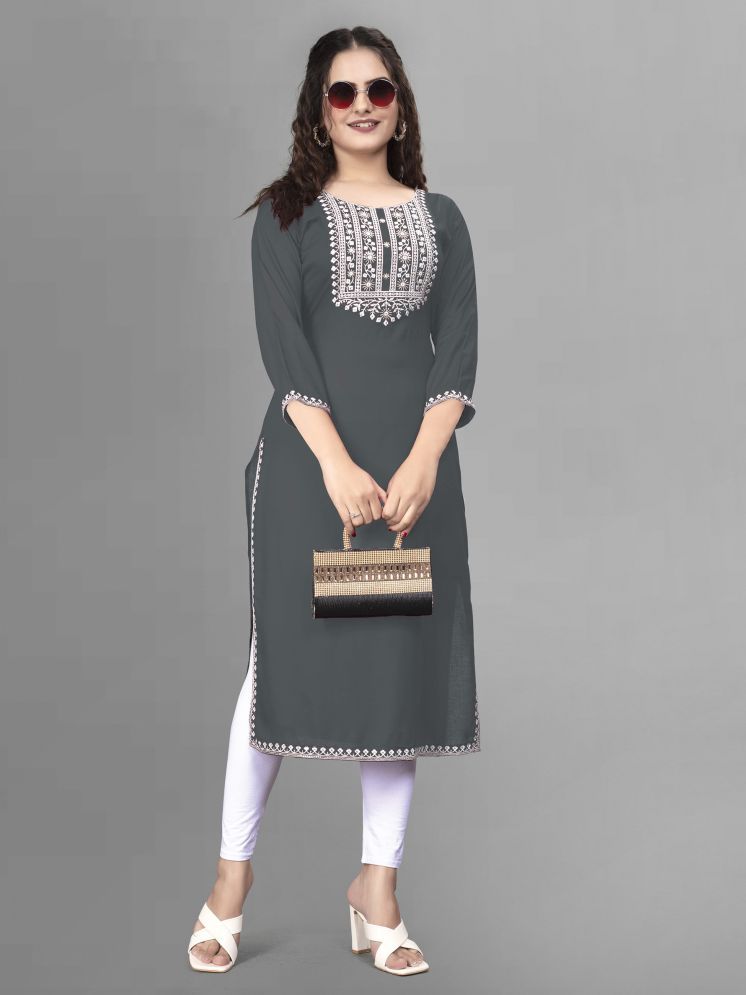     			PATBRO Pack of 1 Rayon Embroidered Straight Women's Kurti - ( Grey )