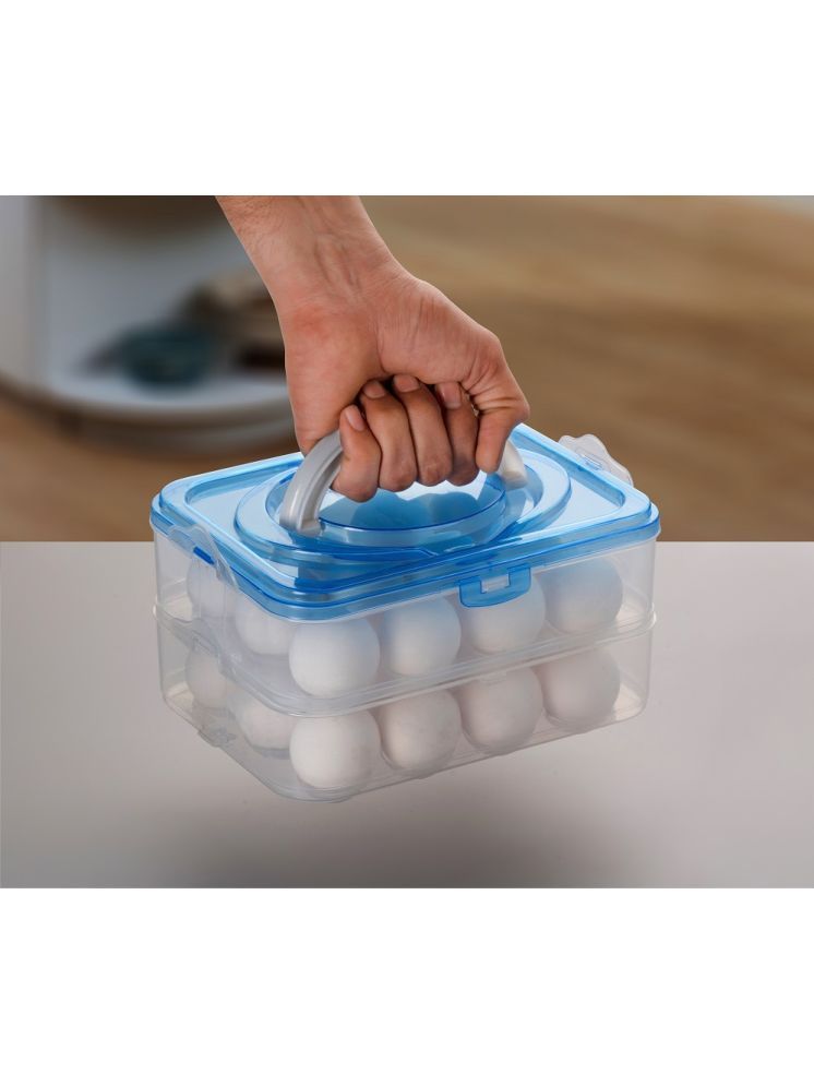     			24 Grids Plastic Egg Storage Box with Lid Egg Tray Box Holder for Refrigerator Useful for Home, Kitchen & Poultry ( BLUE)