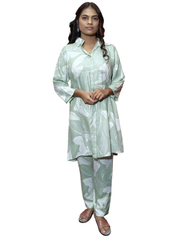     			AYUKTI FASHION Green Printed Pant Top Set