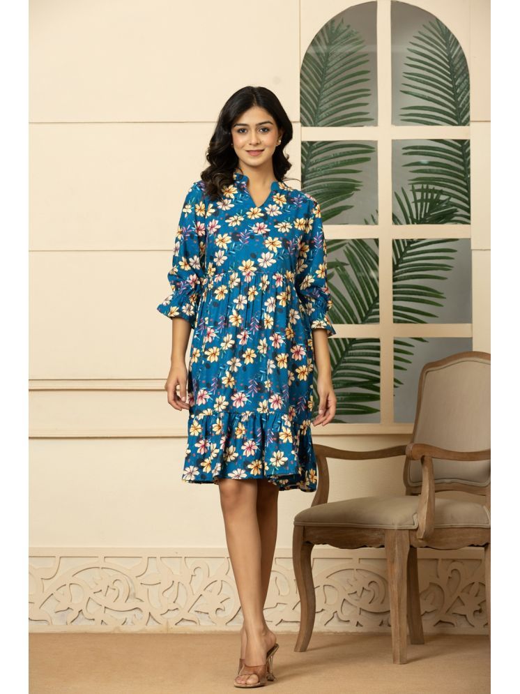     			Flamboyant Cotton Printed Above Knee Women's A-line Dress - Blue ( Pack of 1 )