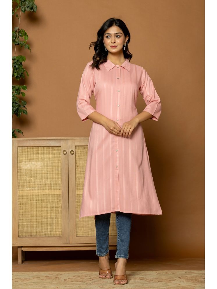     			Flamboyant Pack of 1 Rayon Striped Straight Women's Kurti - ( Peach )