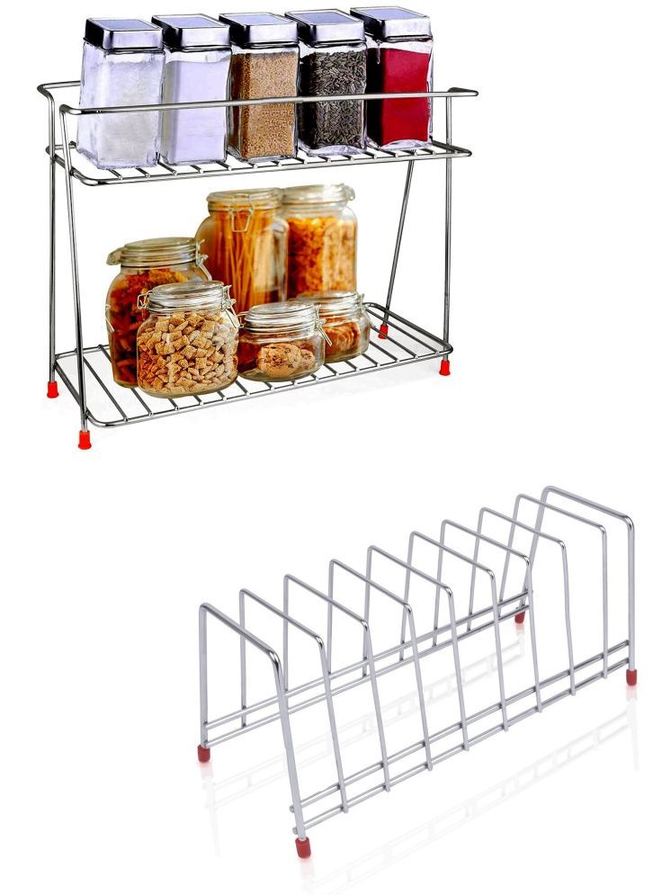     			Green Tales Silver Stainless Steel Storage Racks ( Pack of 2 )