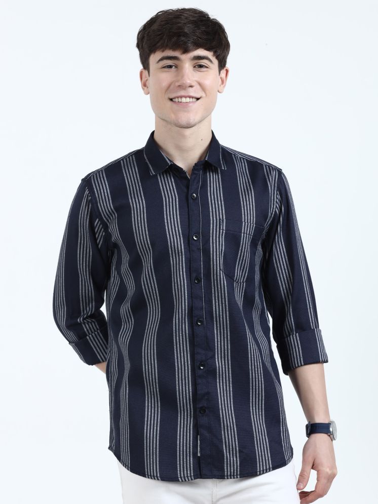     			HETIERS Cotton Blend Regular Fit Striped Full Sleeves Men's Casual Shirt - Navy Blue ( Pack of 1 )