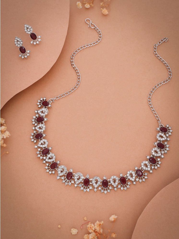     			Lyriss Maroon Brass Necklace Set ( Pack of 1 )