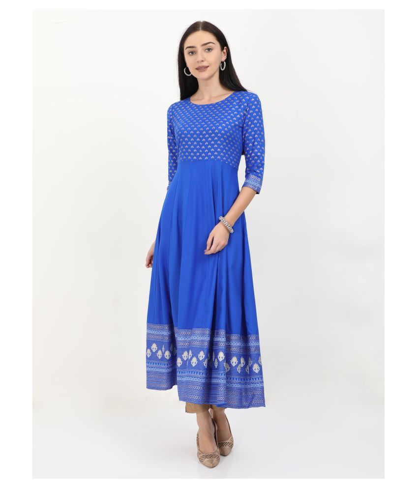     			Roar - Blue Rayon Women's Flared Kurti ( Pack of 1 )