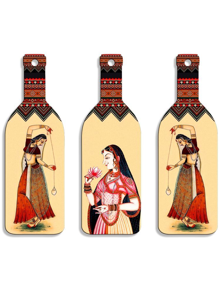     			Suveharts Wood Bottle Wall Hanging Designer Shape Decoratives Panel Multi - Pack of 3