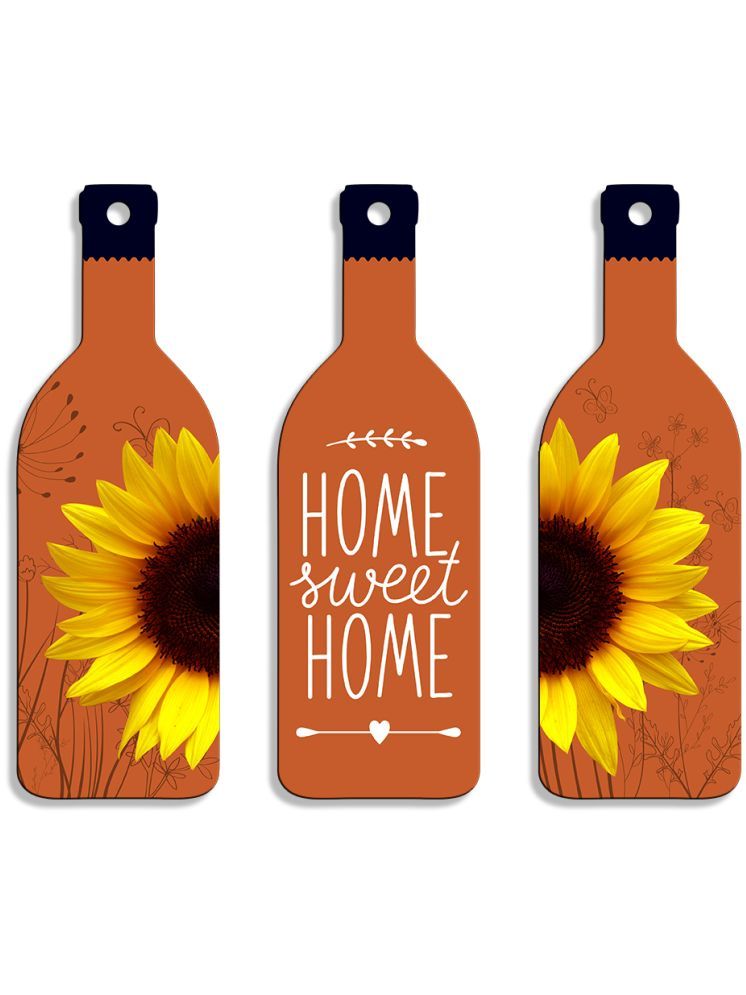     			Suveharts Wood Bottle Wall Hanging Designer Shape Decoratives Panel Orange - Pack of 3