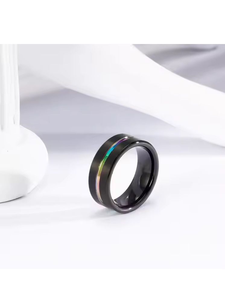     			Thrillz Black With Electric Colourful Line Ring For Women And Men Stainless Steel Ring For Women Men