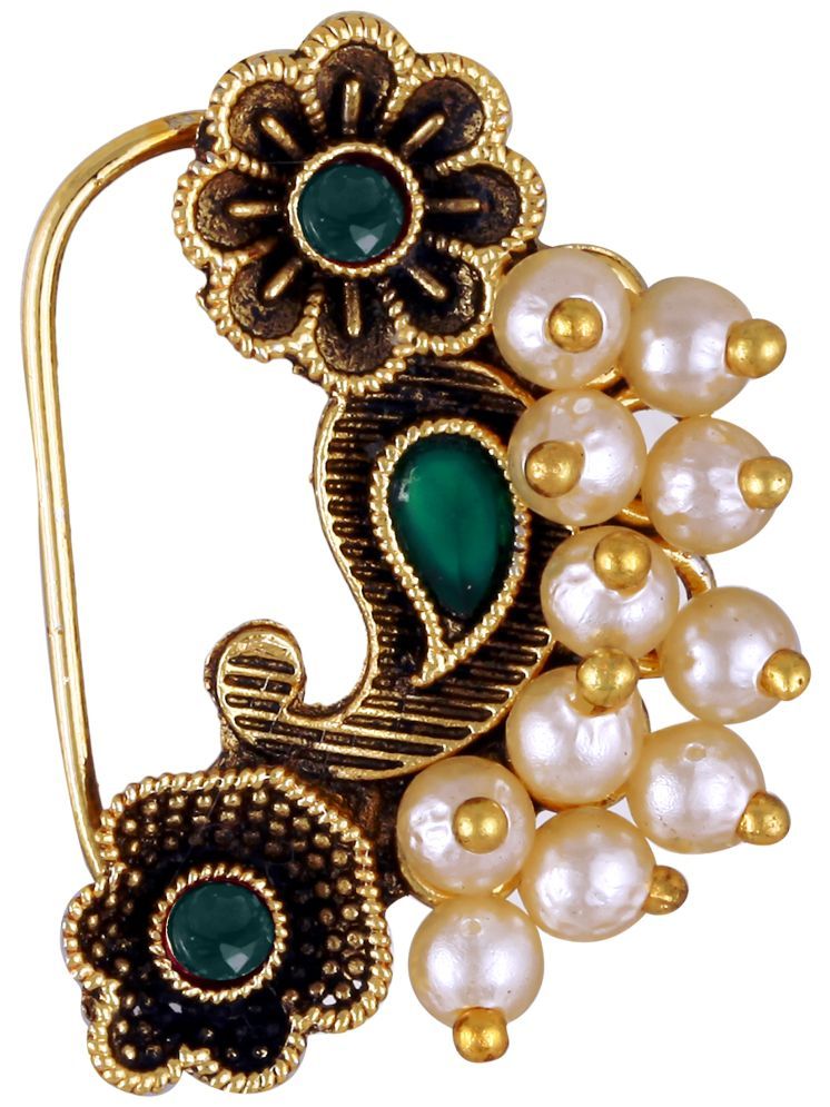     			Vighnaharta Gold Plated Green Pearls (Moti ) mayur Pankh Peacock Alloy Maharashtrian Cultural Nath Nathiya./ Nose Pin for women[VFJ1292NTH-PRESS-GREEN]