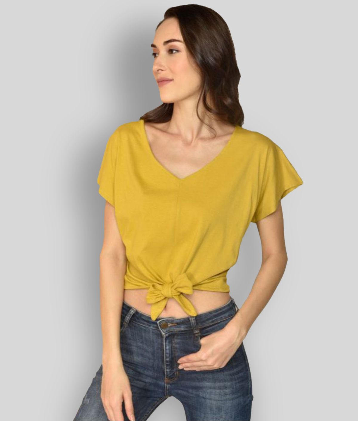     			Chimpaaanzee - Yellow Cotton Women's Knot Front Top ( Pack of 1 )