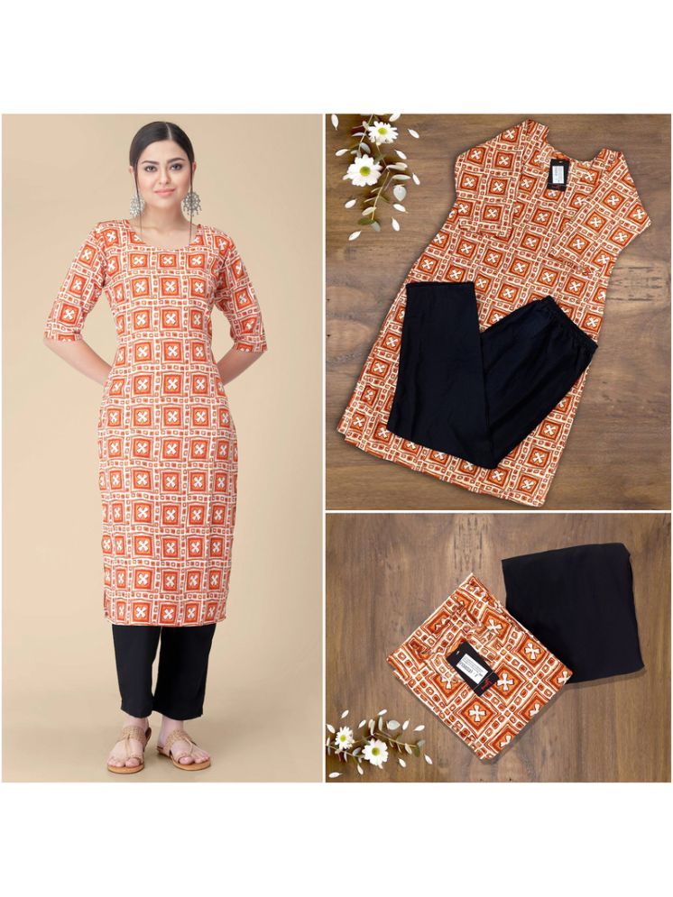     			Ethnic Basket Pack of 1 Crepe Printed A-line Women's Kurti - ( Orange )