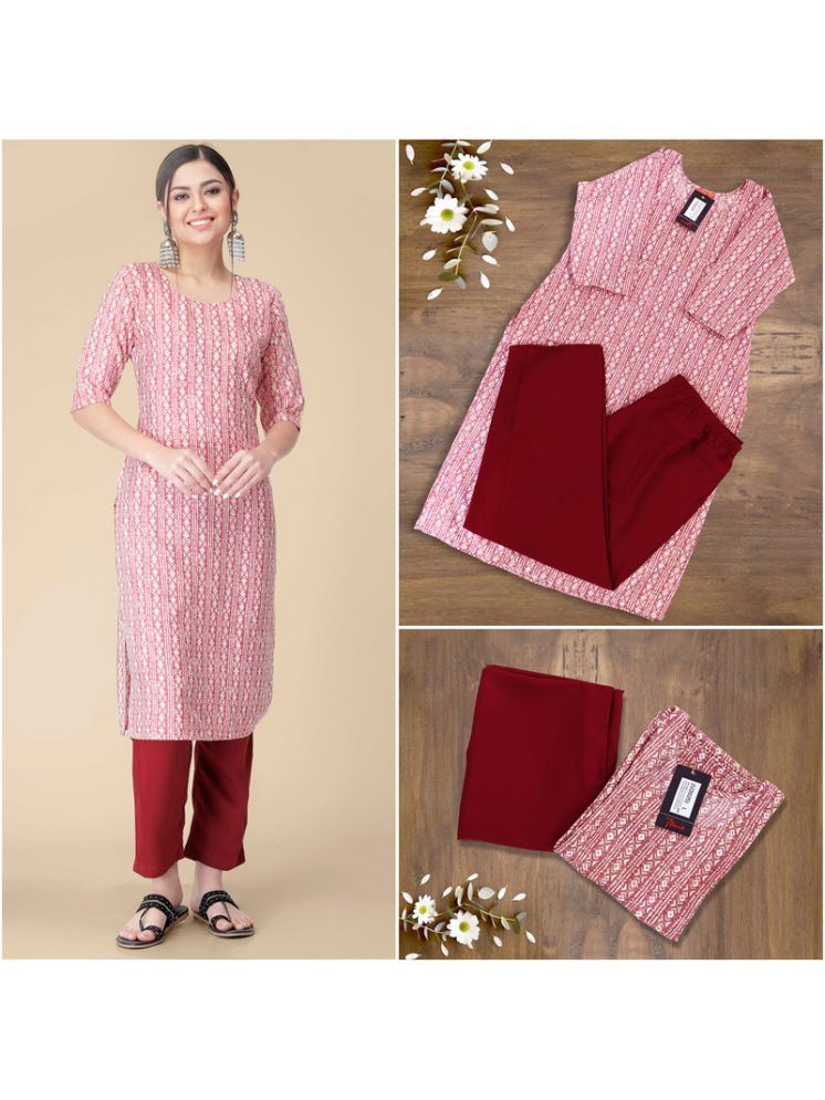     			Ethnic Basket Pack of 1 Crepe Printed A-line Women's Kurti - ( Pink )