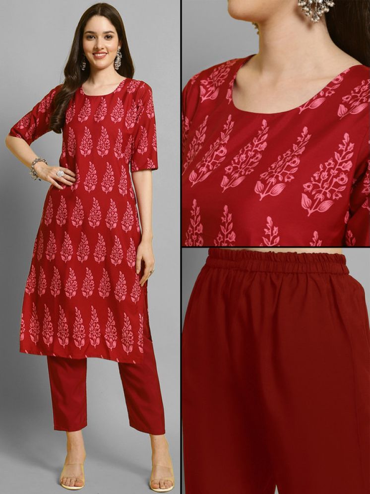     			Ethnic Basket Pack of 1 Crepe Printed A-line Women's Kurti - ( Red )