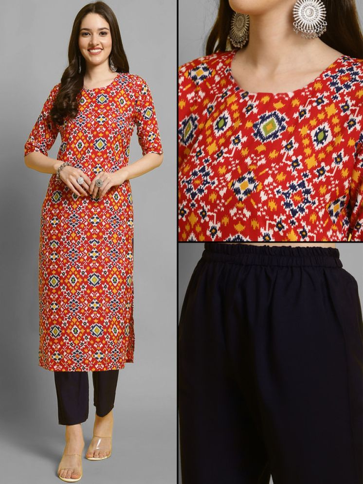     			Ethnic Basket Pack of 1 Crepe Printed A-line Women's Kurti - ( Orange )