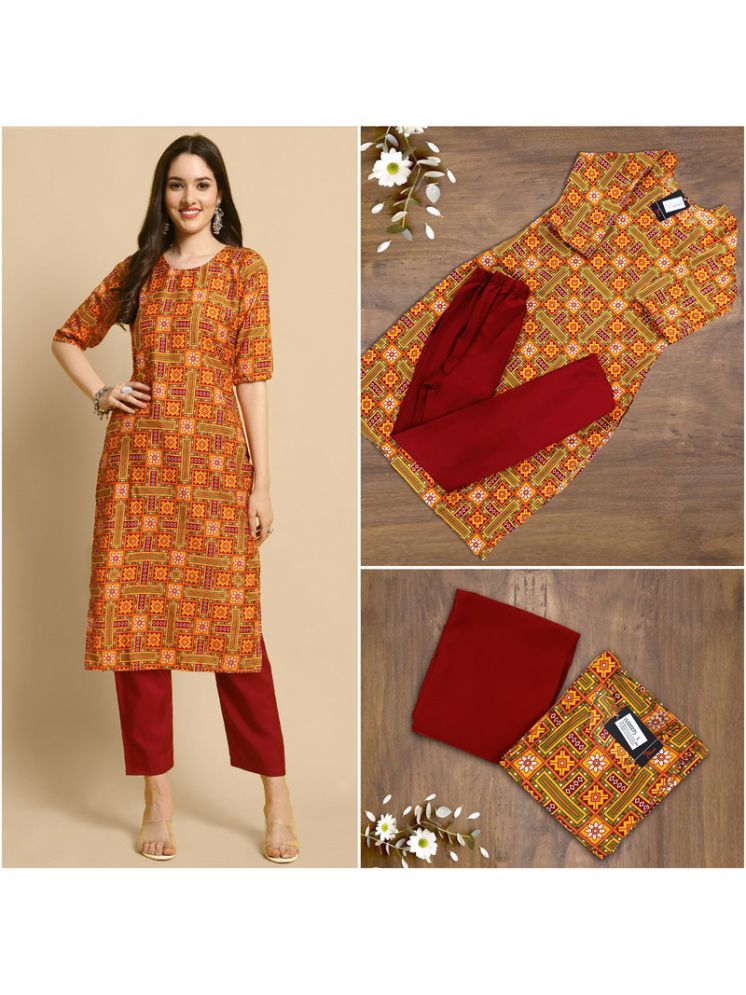     			Ethnic Basket Pack of 1 Crepe Printed A-line Women's Kurti - ( Orange )