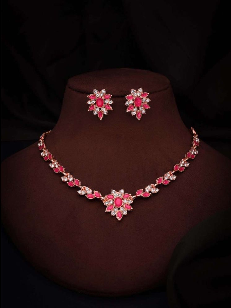     			Lyriss Fluorescent Pink Brass Necklace Set ( Pack of 1 )