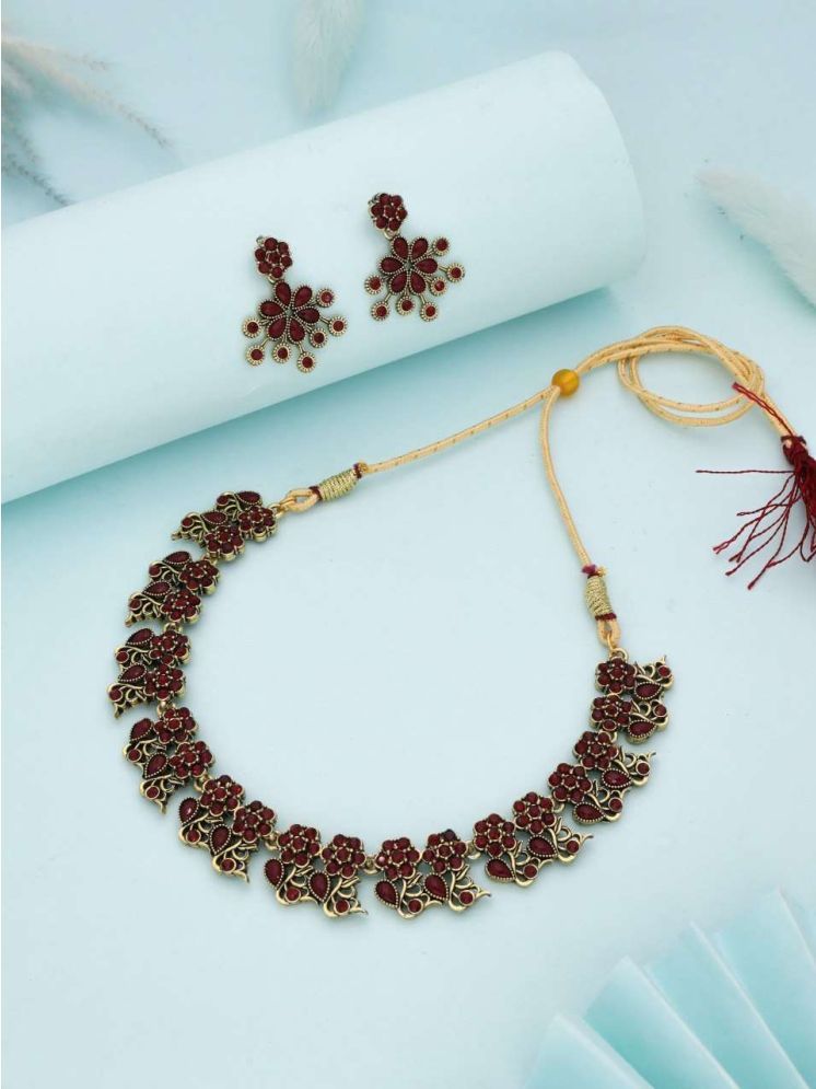     			Lyriss Maroon Brass Necklace Set ( Pack of 1 )