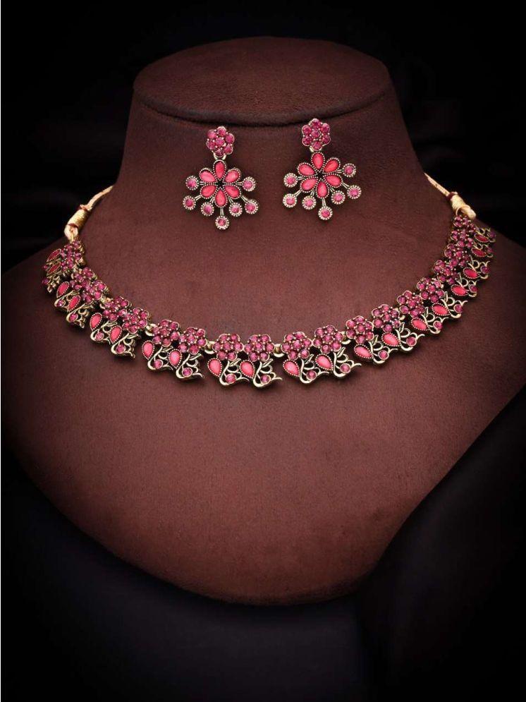     			Lyriss Pink Brass Necklace Set ( Pack of 1 )