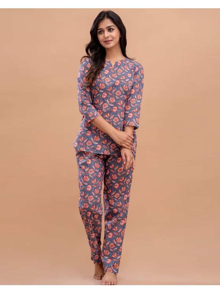     			Rangun Blue Printed Pant Top Set