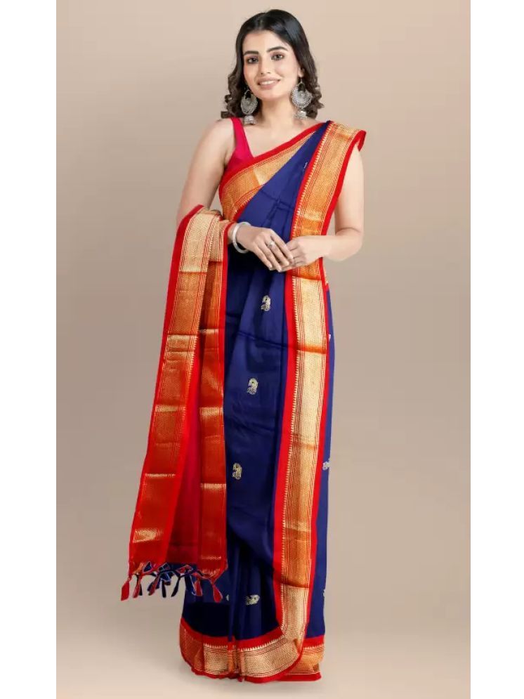     			VEERAIVA Pack of 1 Cotton Silk Embellished Saree With Blouse Piece ( Navy Blue,Red )