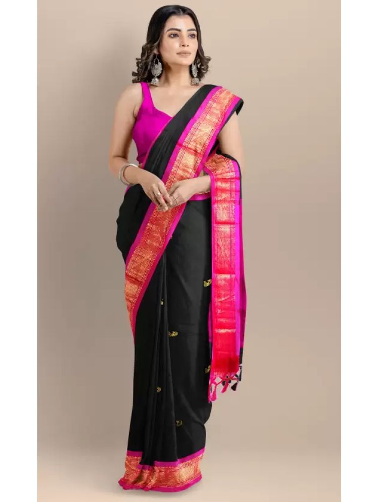     			VEERAIVA Pack of 1 Cotton Silk Embellished Saree With Blouse Piece ( Black,Pink )